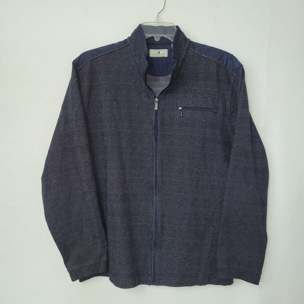Southern Pines Mens Plaid Zip Up Jacket Size XL Blue Grey Stretch